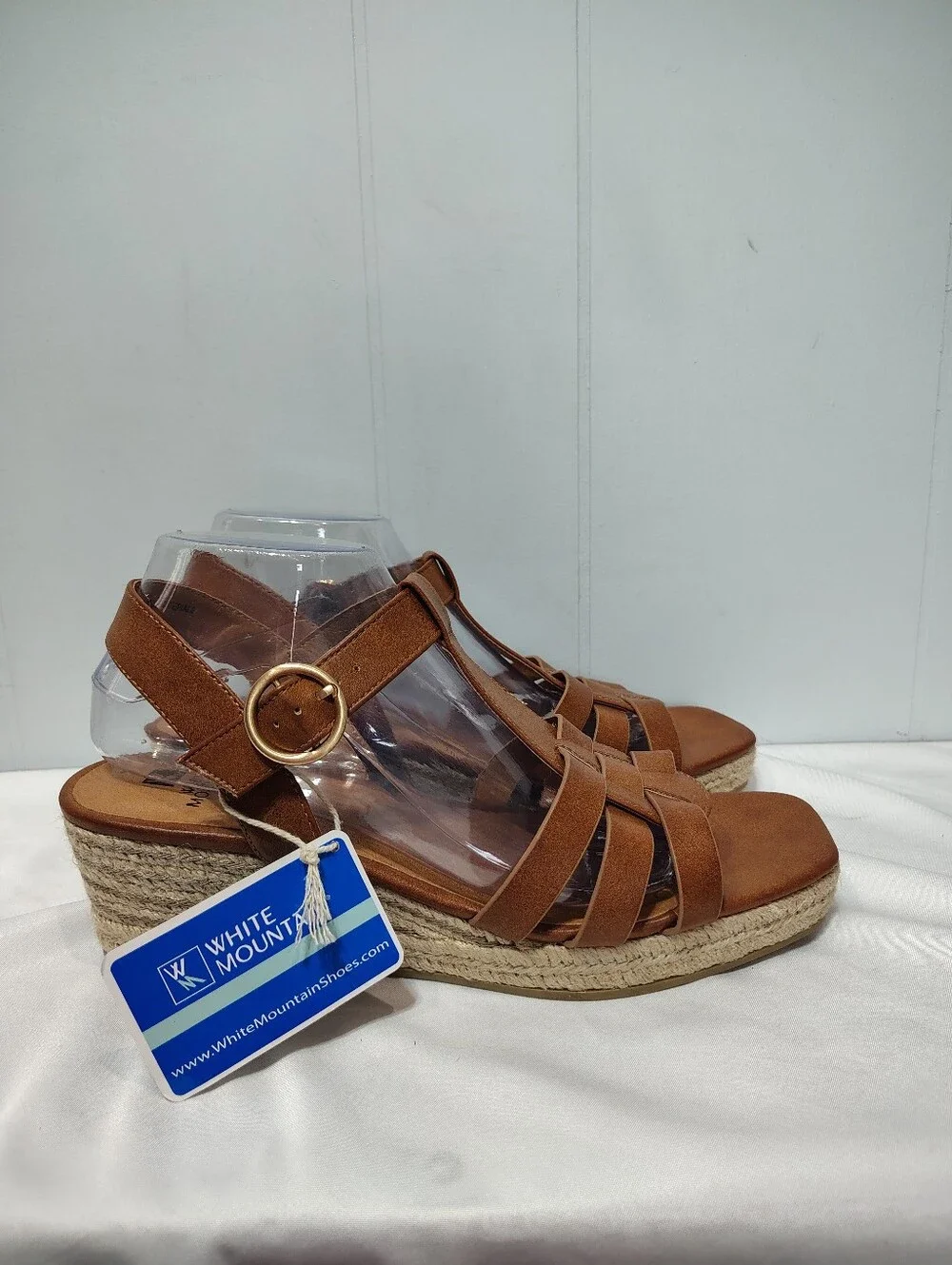 White Mountain Stormy Brown Tan Strappy Espadrille Wedge Sandal NWT Size 10